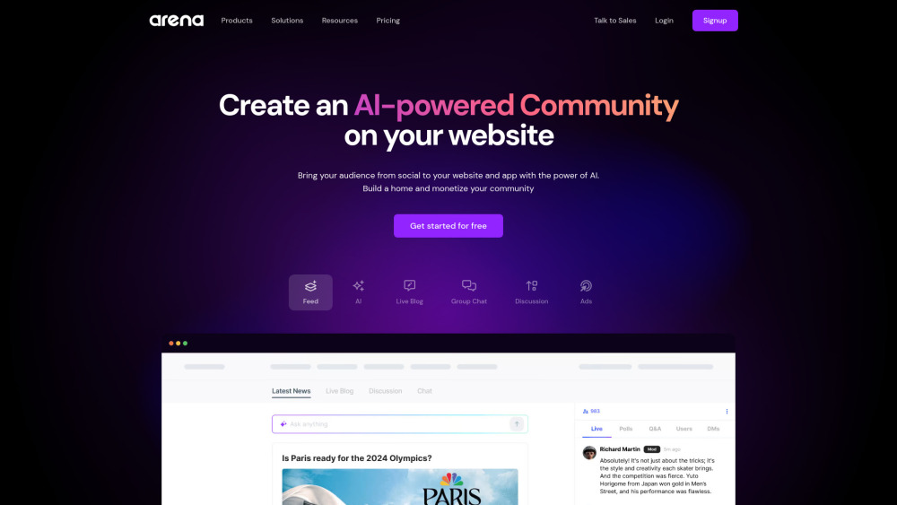 Arena Website screenshot
