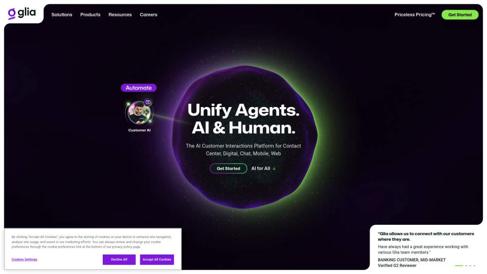 Glia Website screenshot