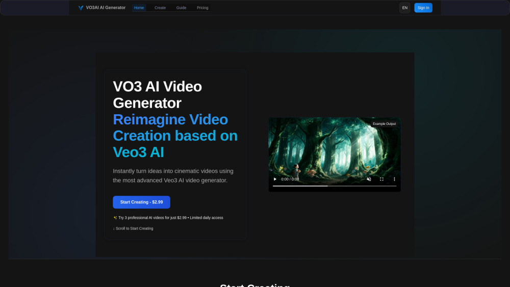 VO3 AI Website screenshot
