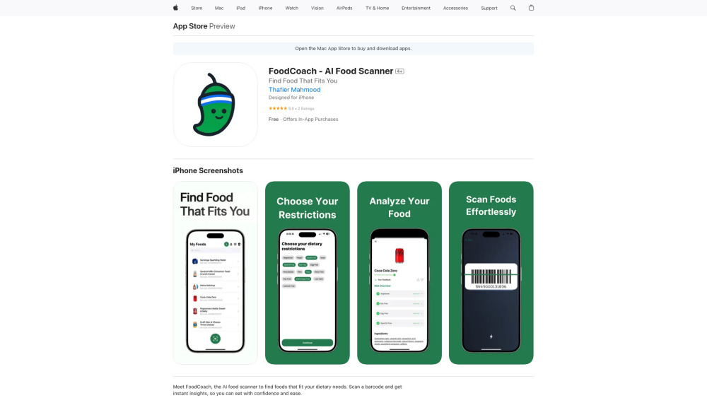 FoodCoach - AI Food Scanner Website screenshot