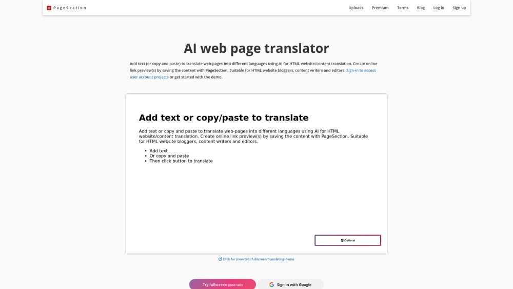 AI web page translator by pagesection.com