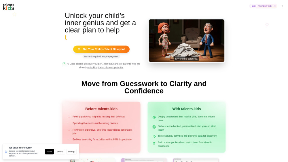 Talents.Kids Website screenshot