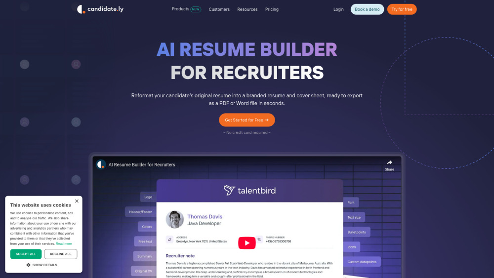 AI Resume builder for Recruiters Website screenshot