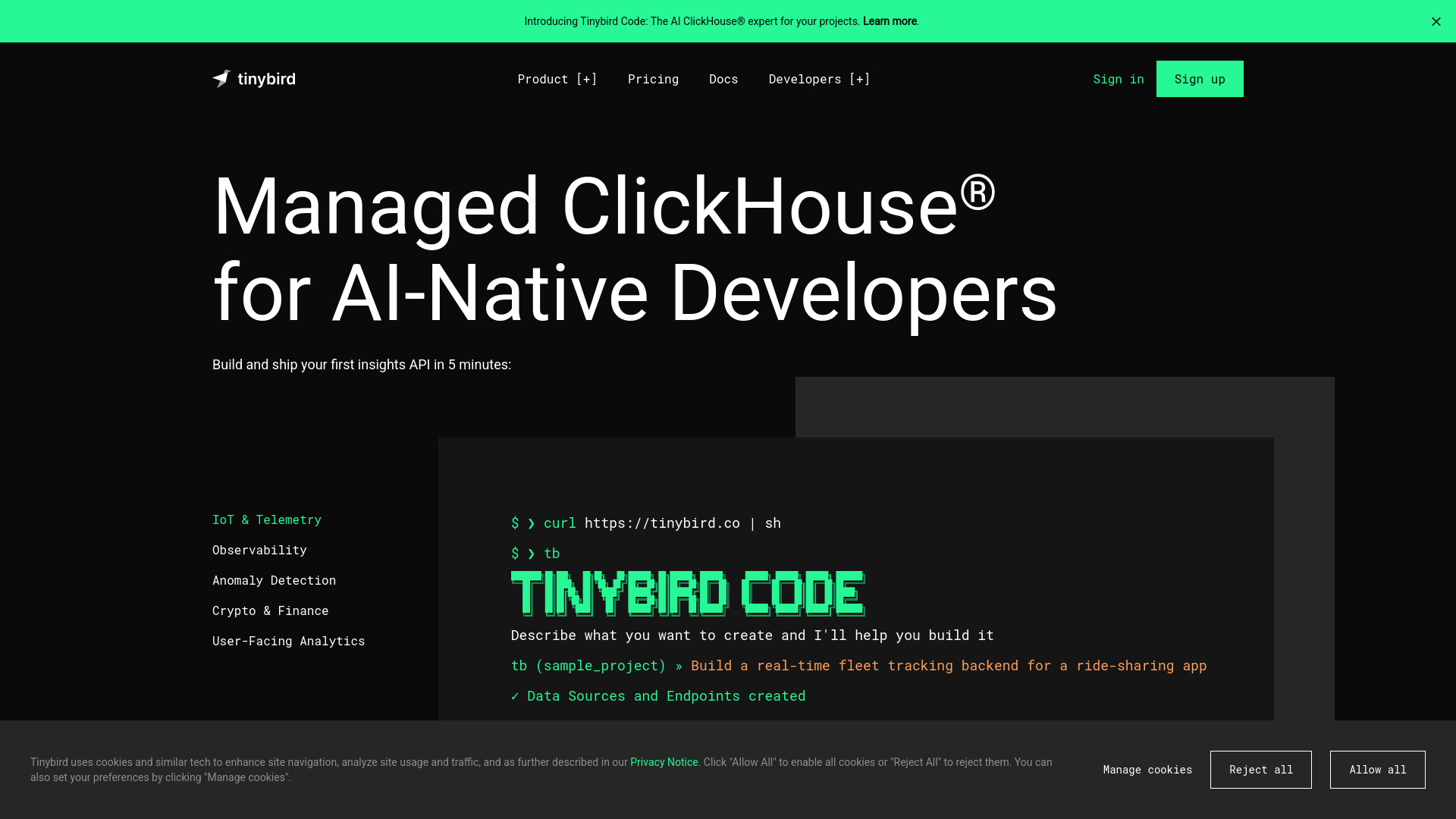 Tinybird - Real-Time Analytics API Platform on ClickHouse | tyy.AI Tools
