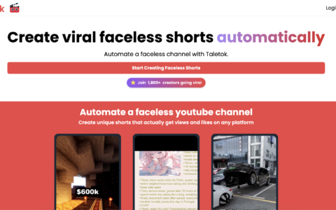 Taletok - AI-Powered Faceless Shorts Generator Tool