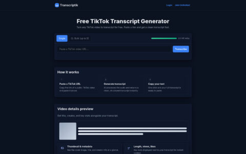Transcriptik AI - Free AI TikTok Transcript Generator Tool