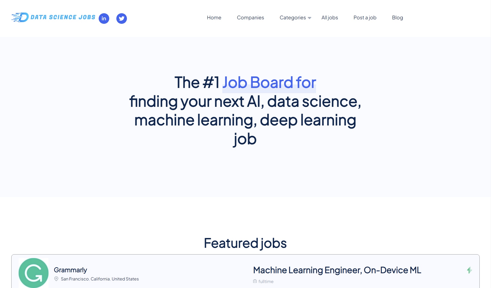 Data Science Jobs Website screenshot